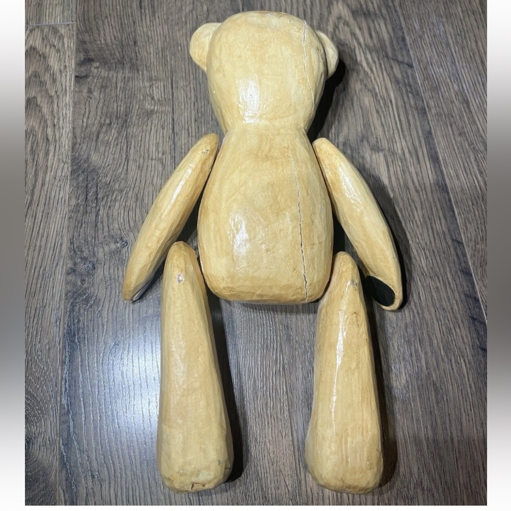 Vintage Wooden Hand Carved Teddy Bear Whimsical Animal Cabin Decor Woodland Folk - Picture 7 of 10